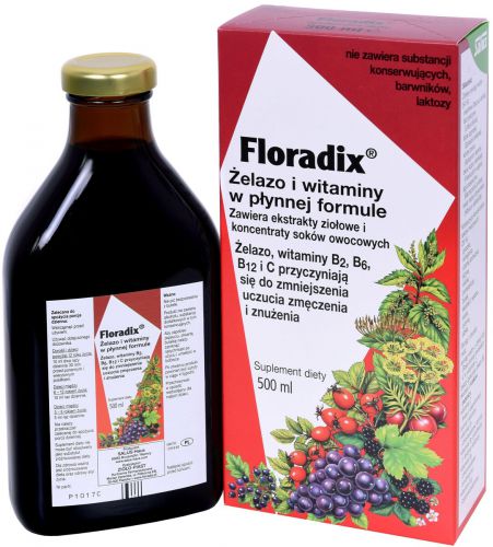Floradix ŻELAZO I WITAMINY Witamina C B6 B12 w płynie 500ml