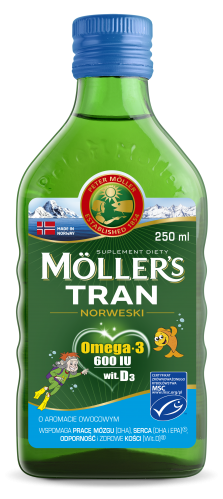 Moller\'s TRAN Omega-3 OWOCOWY witamina D3 A E 250ml