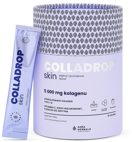 Aura Herbals COLLADROP SKIN KOLAGEN 5000 HIALURONOWY Piękna skóra TRUSKAWKA