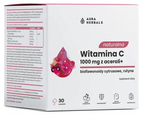 Aura Herbals NATURALNA WITAMINA C 1000mg ACEROLA saszetki RUTYNA