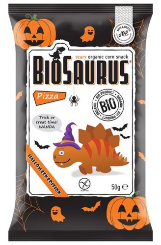 BIOSAURUS Chrupki kukurydziane Dinozaury HALLOWEEN o smaku pizzy BIO