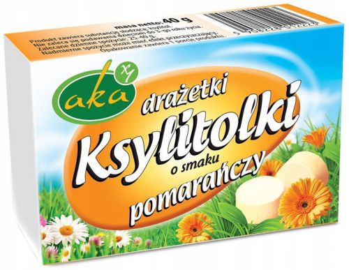 DRAŻETKI PUDROWE KSYLITOLKI BEZ CUKRU POMARAŃCZOWE AKA