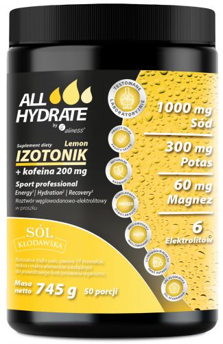 Aliness IZOTONIK Lemon ALLHydrate + KOFEINA POTAS MAGNEZ Sód ELEKTROLITY