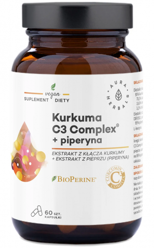 Aura Herbals KURKUMA C3 Complex + PIPERYNA Ekstrakt WĄTROBA TRAWIENIE