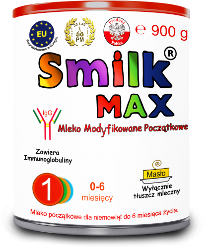 Smilk MAX 1 MLEKO MODYFIKOWANE POCZĄTKOWE 900g Dla Niemowląt 0-6 miesięcy