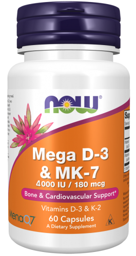 NOW FOODS Mega D-3 & K2 WITAMINA D3 4000 IU K2 MK-7 ODPORNOŚĆ MOCNE KOŚCI