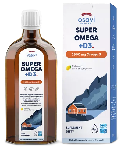 Osavi SUPER OMEGA 3 + WITAMINA D3 Cytryna NORWESKI OLEJ RYBI