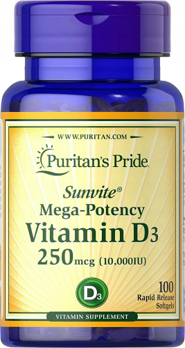 Puritan\'s Pride WITAMINA D3 10000 DUŻA DAWKA 100k ODPORNOŚĆ KOŚCI ZĘBY