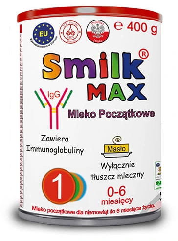 Smilk MAX 1 MLEKO MODYFIKOWANE POCZĄTKOWE 400g WITAMINY Dla Niemowląt 0-6mc