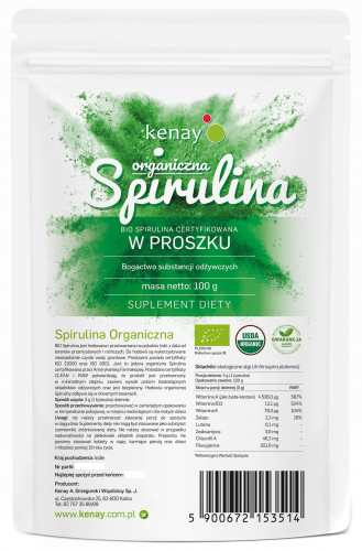 Kenay SPIRULINA CERTFIKOWANA ORGANICZNA 100g